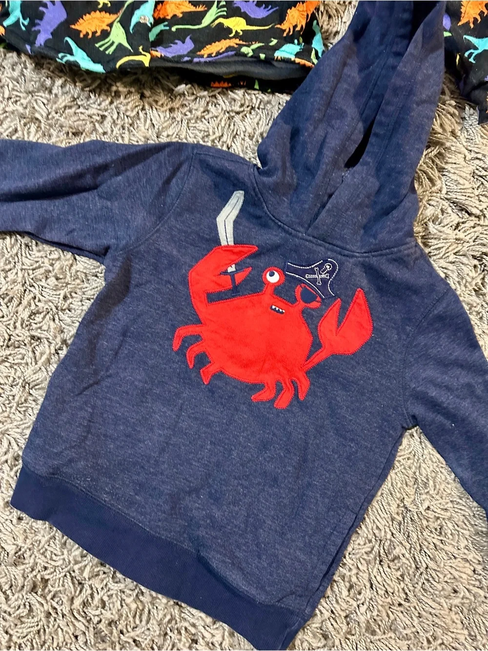Gymboree Navy Hoodie with Bright Red Crab Graphic